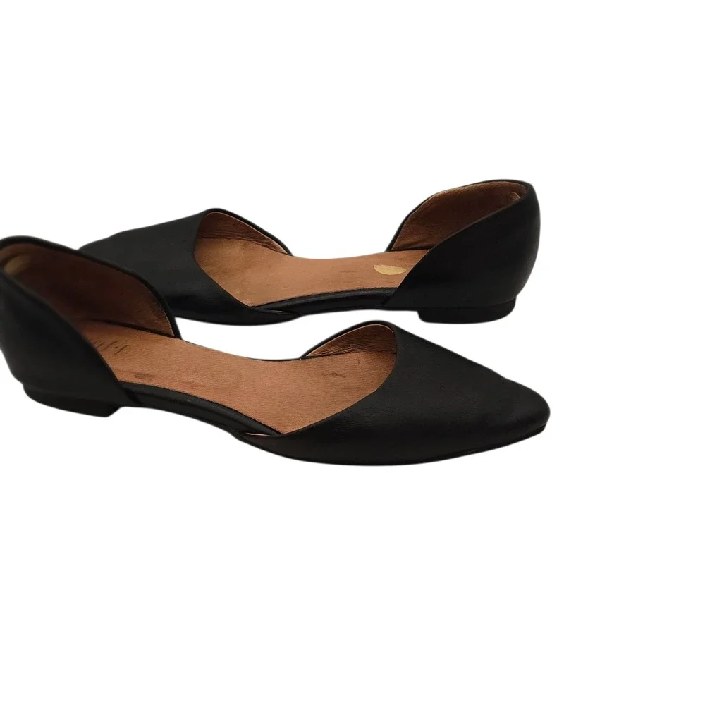 J.Jill Black Leather Pointed Toe Minimalist D'Orsay Flats 6.5 Women's Shoes Work